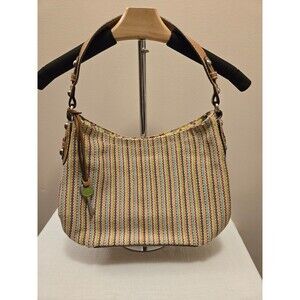 Fossil Canvas & Leather Trim Striped Woven Multicolor Hobo Handbag